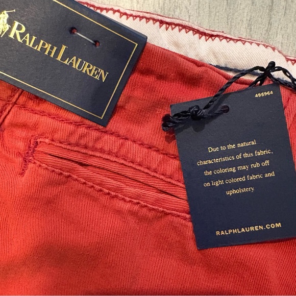 NWT, Men's Y2K Polo Ralph Lauren Chino Drawstring Shorts Distressed Red, Sz 36 - Picture 12 of 14